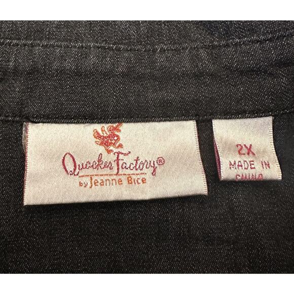 Quacker Factory Denim Roll Tab Sleeve Embroidered Candy Cane Shirt Shacket 2X - Picture 9 of 12